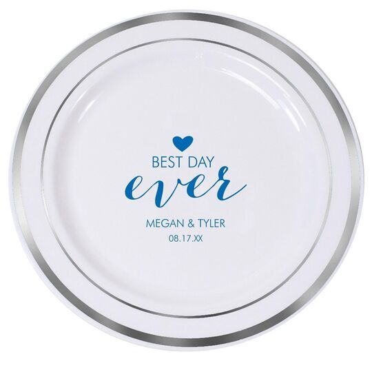 Best Day Ever with Heart Premium Banded Plastic Plates